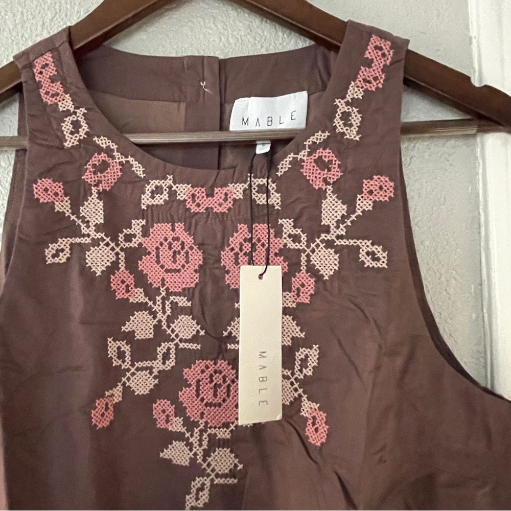 Anthropologie Mable dark plum embroidery print Floral mini dress S NWT - Picture 9 of 12